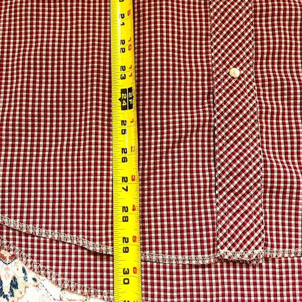 Vintage Wrangler Red Gingham Pearl Snap Western Shirt | Men's XL 17x35 - Picture 7 of 10